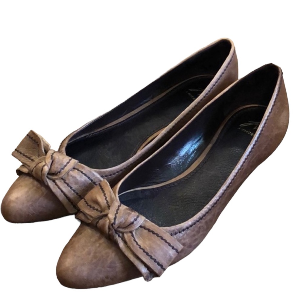J Vincent Light Brown Leather Flats with Bows